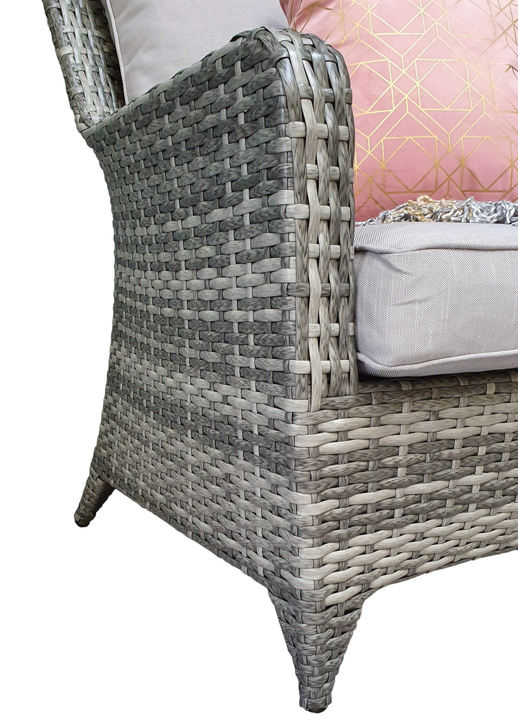 Sarah Grey Rattan High Back 2 Armchair Lounge Set with Tea Table | Signature Weave