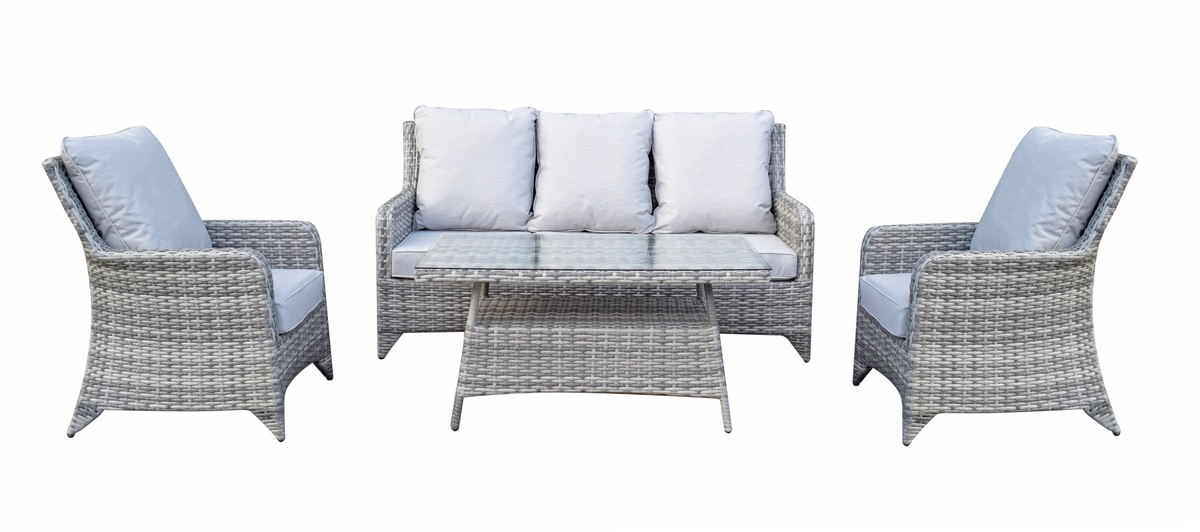 Sarah 5 Seater Mixed Grey Rattan Garden Sofa Set with High Back & Coffee Table