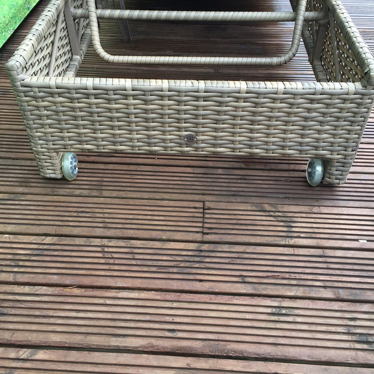 Sarena Natural Rattan Garden Sun Lounger Pair with Drinks Table | Signature Weave