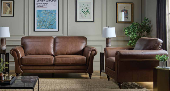 Nyla Leather Sofa Collection with Curved Arms | Buoyant Upholstery