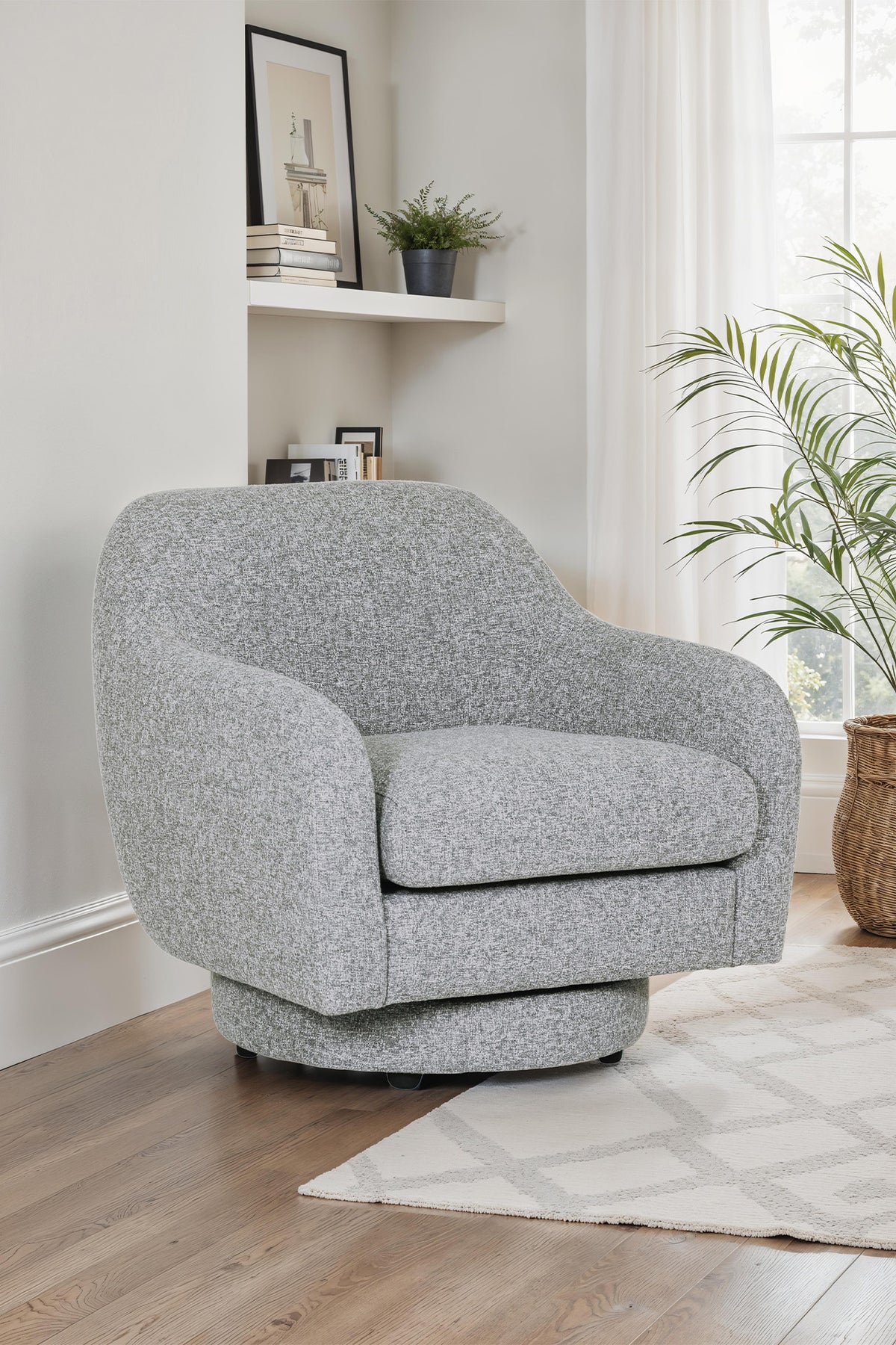 Spencer Grey Fabric Swivel Accent Chair with Pocket Sprung Seat