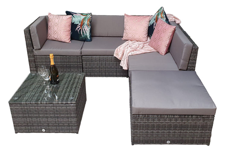 Stella 5 Piece Grey Rattan Modular Garden Corner Sofa with Glass Table & Stool | Signature Weave