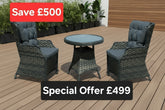NEW Tammy Rattan Garden Grey Bistro Set Table + 2 Chairs