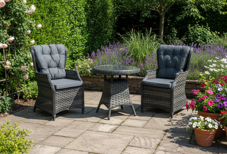 NEW Tammy Rattan Garden Grey Bistro Set Table + 2 Chairs