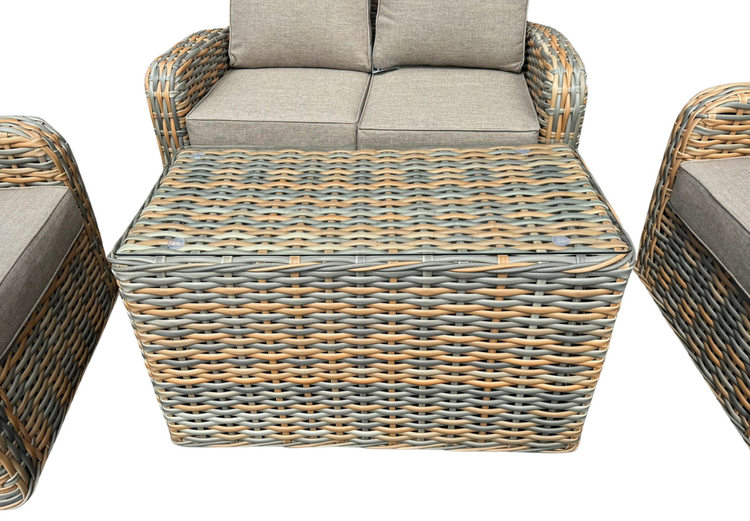 NEW Anna Mixed Weave Rattan 2 Seater + 2 Chairs + Coffee Table Homeflair
