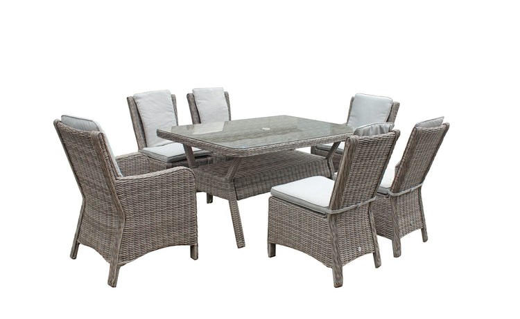Alexandra 6 Seater Grey Rattan Garden Dining Set with High Back Chairs | Signature Weave