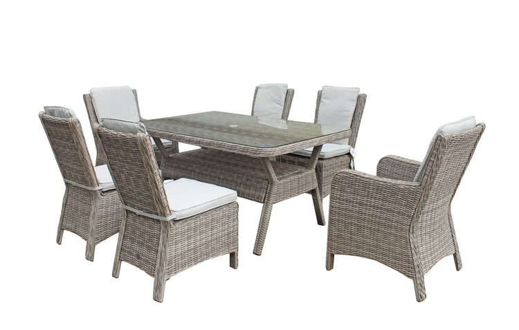 Alexandra 6 Seater Grey Rattan Garden Dining Set with High Back Chairs | Signature Weave