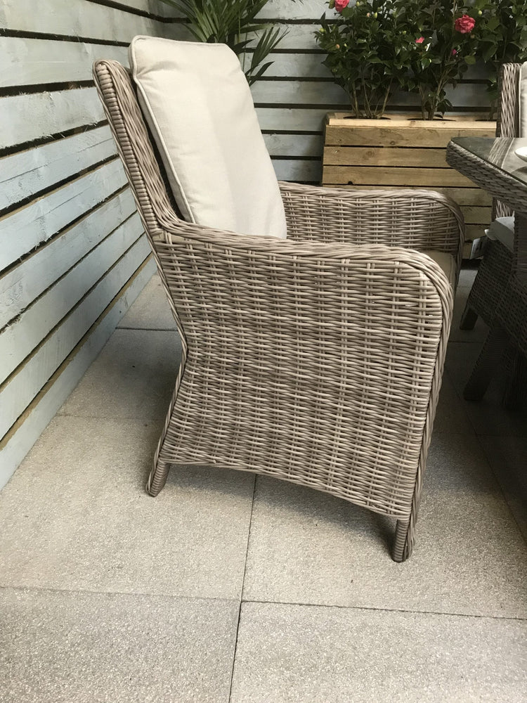Alexandra 6 Seater Grey Rattan Garden Dining Set with High Back Chairs | Signature Weave