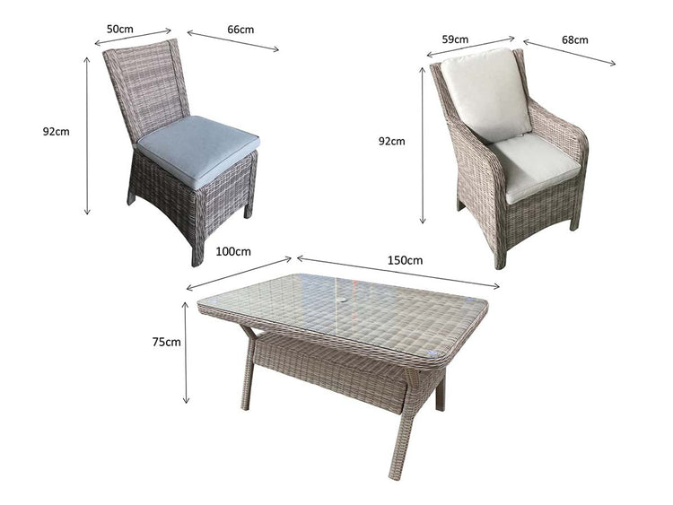 Alexandra 6 Seater Grey Rattan Garden Dining Set with High Back Chairs | Signature Weave