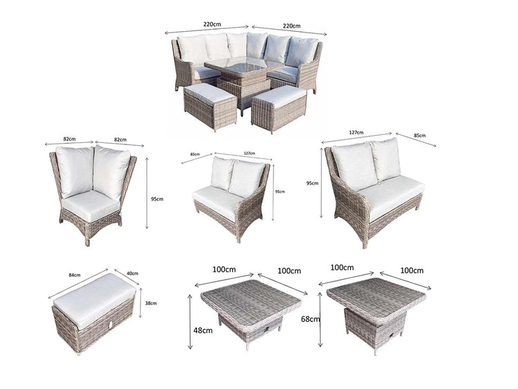 Alexandra Rattan Corner Dining Sofa with Lift Table, Ice Bucket & 3 Stools | Signature Weave