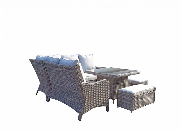 Alexandra Rattan Corner Dining Sofa with Lift Table, Ice Bucket & 3 Stools | Signature Weave