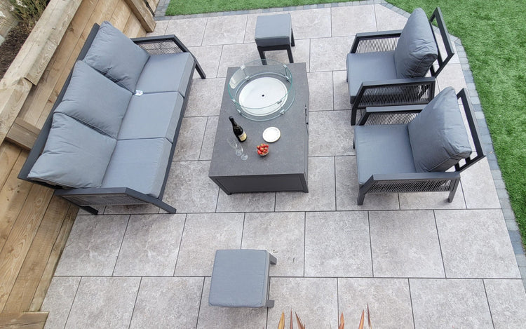 Bettina Grey Aluminium 3 Seater Garden Sofa Set with 2 Armchairs & Fire Pit Table | Signature Weave