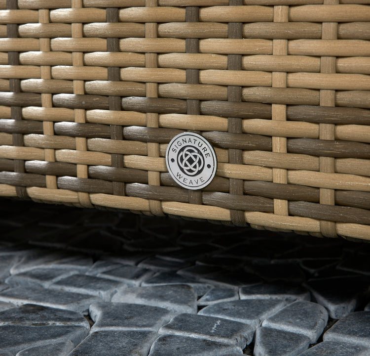 Charlotte Natural 8mm Flat Weave Rattan Corner Dining Sofa with Table & 3 Footstools | Signature Weave