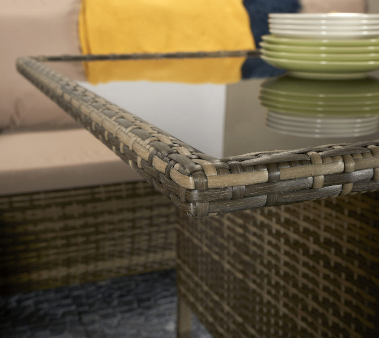 Charlotte Natural 8mm Flat Weave Rattan Corner Dining Sofa with Table & 3 Footstools | Signature Weave
