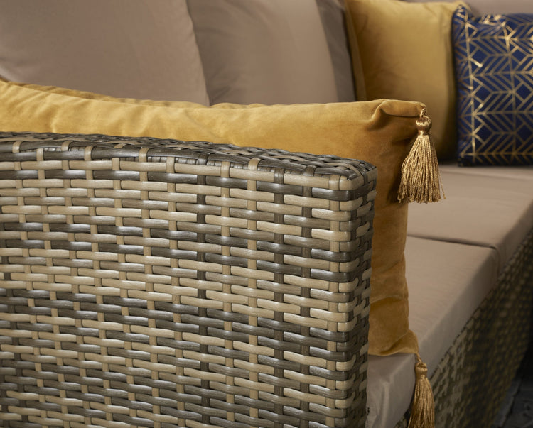 Charlotte Natural 8mm Flat Weave Rattan Corner Dining Sofa with Table & 3 Footstools | Signature Weave