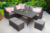 Signature Weave - Rattan Grey Corner Sofa + Dining Table + 3 Stools Set | Char0308