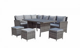Signature Weave - Rattan Grey Corner Sofa + Dining Table + 3 Stools Set | Char0308