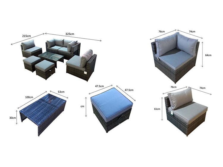 Chelsea Grey 8mm Flat Weave Rattan Modular Garden Sofa with Arm Storage & Coffee Table | Signature Weave