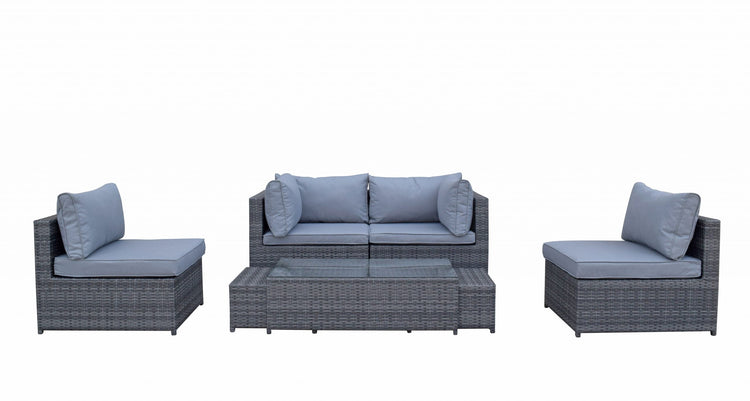 Chelsea Grey 8mm Flat Weave Rattan Modular Garden Sofa with Arm Storage & Coffee Table | Signature Weave