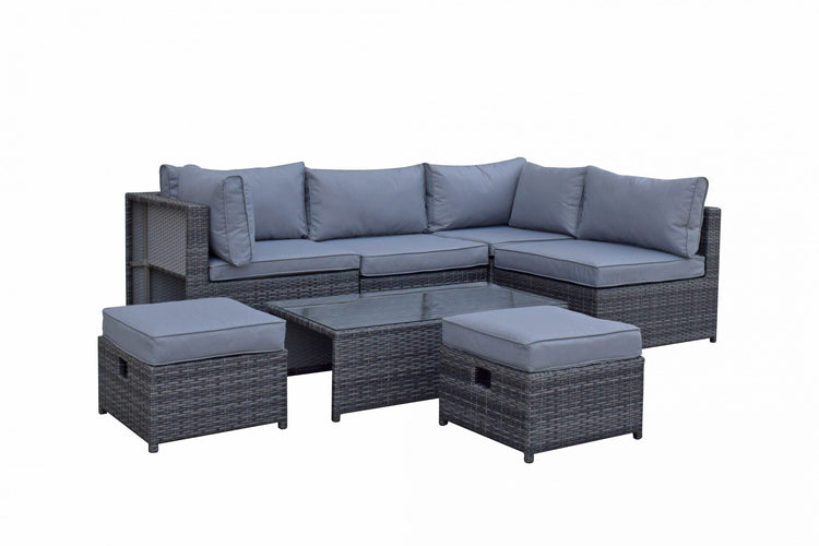 Chelsea Grey 8mm Flat Weave Rattan Modular Garden Sofa with Arm Storage & Coffee Table | Signature Weave