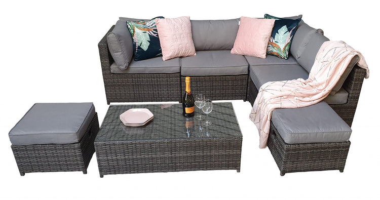 Chelsea Grey 8mm Flat Weave Rattan Modular Garden Sofa with Arm Storage & Coffee Table | Signature Weave