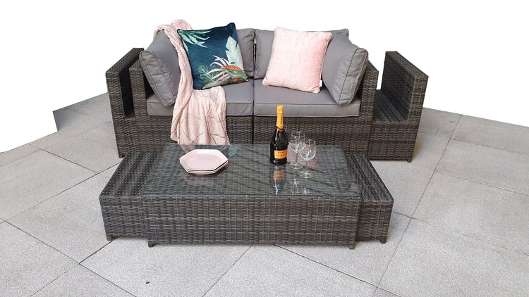 Chelsea Grey 8mm Flat Weave Rattan Modular Garden Sofa with Arm Storage & Coffee Table | Signature Weave