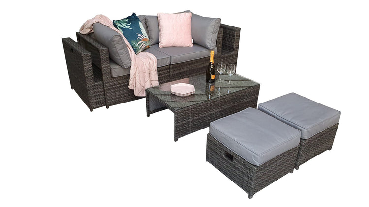 Chelsea Grey 8mm Flat Weave Rattan Modular Garden Sofa with Arm Storage & Coffee Table | Signature Weave