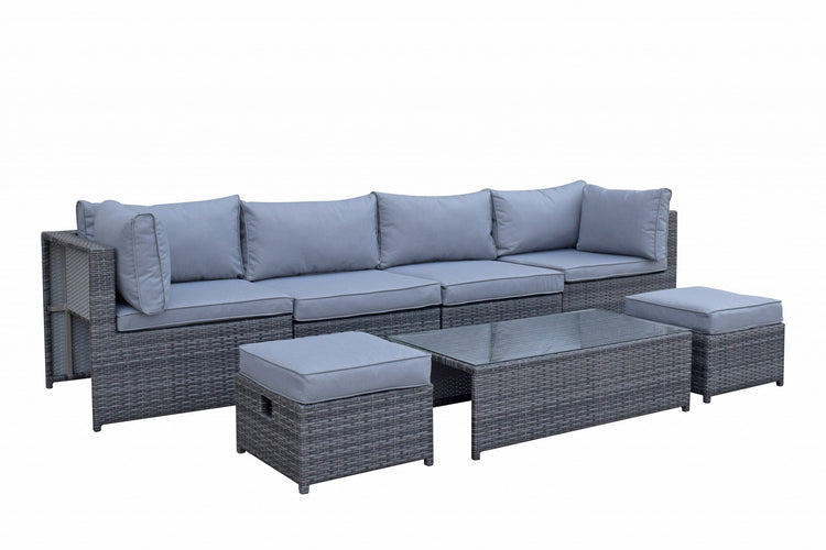 Chelsea Grey 8mm Flat Weave Rattan Modular Garden Sofa with Arm Storage & Coffee Table | Signature Weave