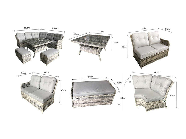Constance Grey Rattan Large Corner Dining Sofa with Glass Table & 3 Benches | Signature Weave