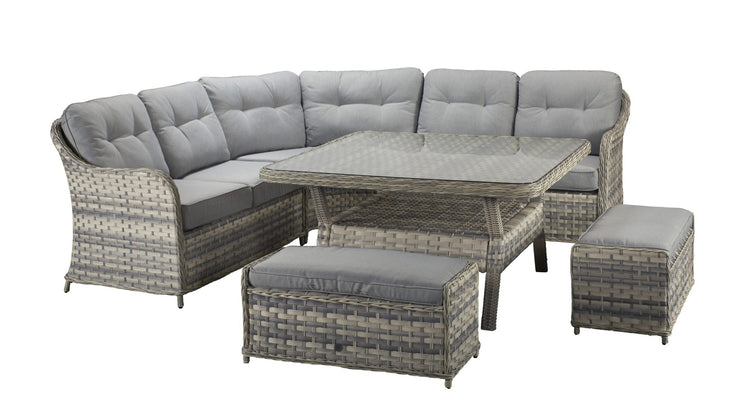 Constance Grey Rattan Large Corner Dining Sofa with Glass Table & 3 Benches | Signature Weave