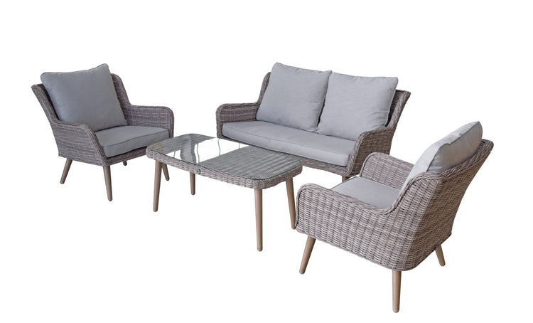 Danielle 4 Seater Grey Rattan Sofa Dining Set with Retro Legs | Signature Weave
