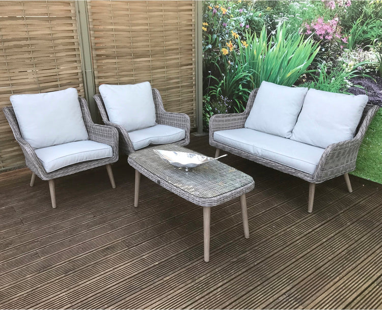 Danielle 4 Seater Grey Rattan Sofa Dining Set with Retro Legs | Signature Weave