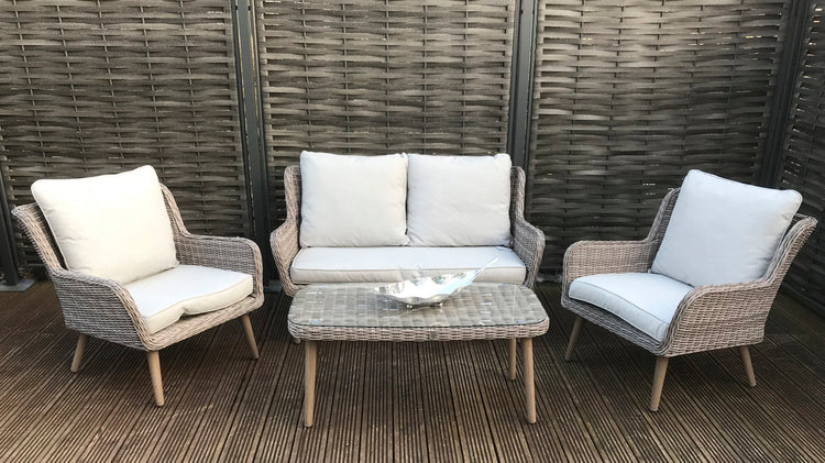 Danielle 4 Seater Grey Rattan Sofa Dining Set with Retro Legs | Signature Weave