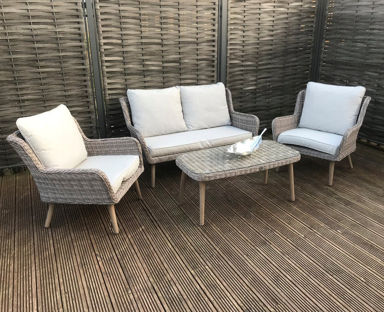 Danielle 4 Seater Grey Rattan Sofa Dining Set with Retro Legs | Signature Weave