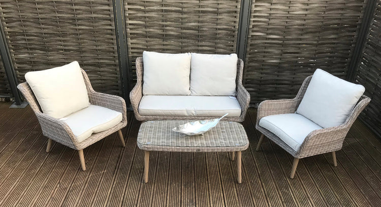 Danielle 4 Seater Grey Rattan Sofa Dining Set with Retro Legs | Signature Weave