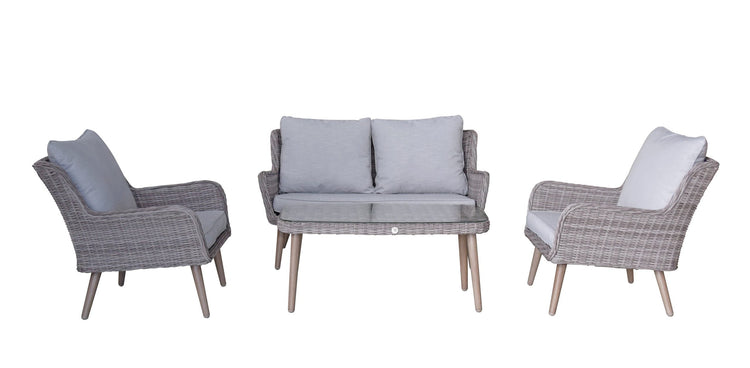 Danielle 4 Seater Grey Rattan Sofa Dining Set with Retro Legs | Signature Weave