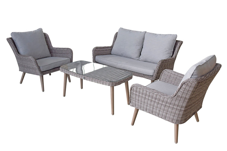 Danielle 4 Seater Grey Rattan Sofa Dining Set with Retro Legs | Signature Weave