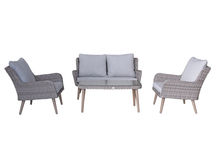 Danielle 4 Seater Grey Rattan Sofa Dining Set with Retro Legs | Signature Weave