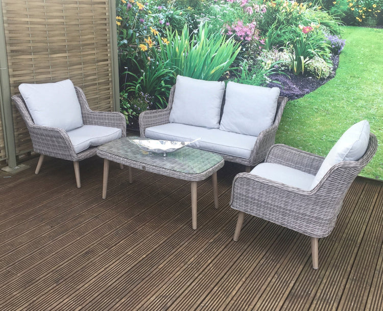 Danielle 4 Seater Grey Rattan Sofa Dining Set with Retro Legs | Signature Weave