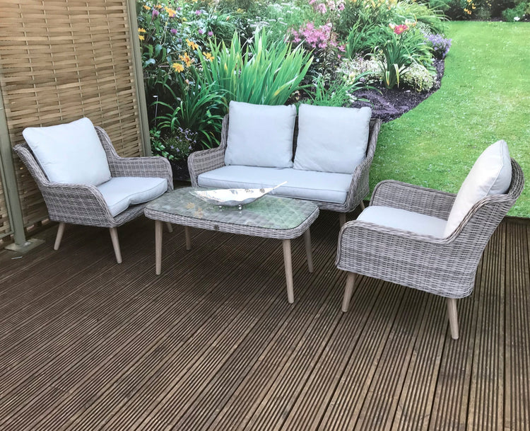 Danielle 4 Seater Grey Rattan Sofa Dining Set with Retro Legs | Signature Weave