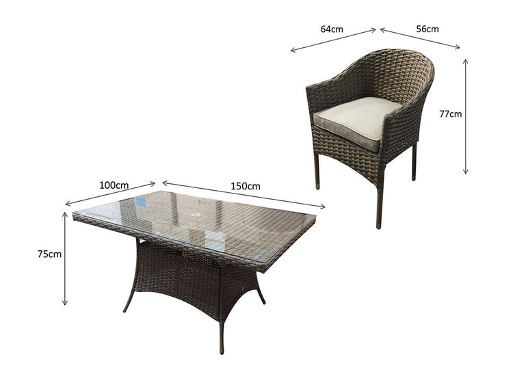 Darcey 6 Seater Rattan Garden Dining Set with Acacia Wood Table & Stacking Chairs | Signature Weave
