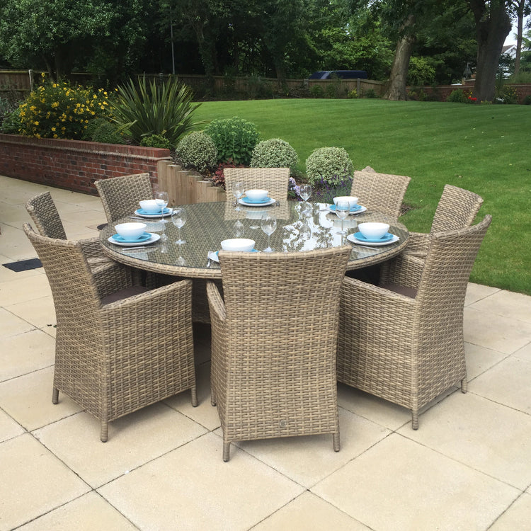 Darcey 8 Seater Grey Rattan Garden Dining Set with 200cm Table & High Back Chairs | Signature Weave