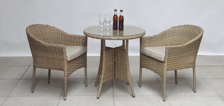 Darcey Rattan Garden Bistro Set with Storage Table & 2 Curved-Back Stacking Chairs | Signature Weave