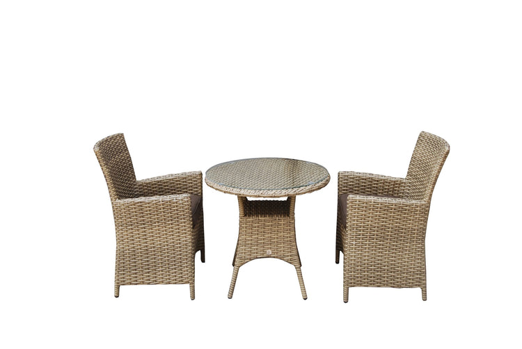 Darcey Rattan Garden Bistro Set with 2 Deep-Seat High Back Chairs on Steel Frame | Signature Weave