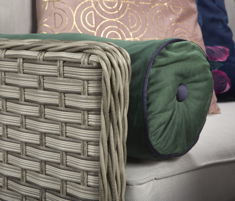 Edwina Grey Rattan Corner Dining Sofa with Toughened Glass Table & 3 Stools | Signature Weave