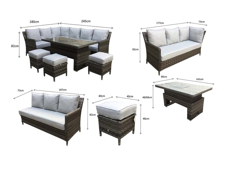 Edwina Brown Rattan Corner Dining Sofa with Lift Table, Ice Bucket & Beige Cushions | Signature Weave