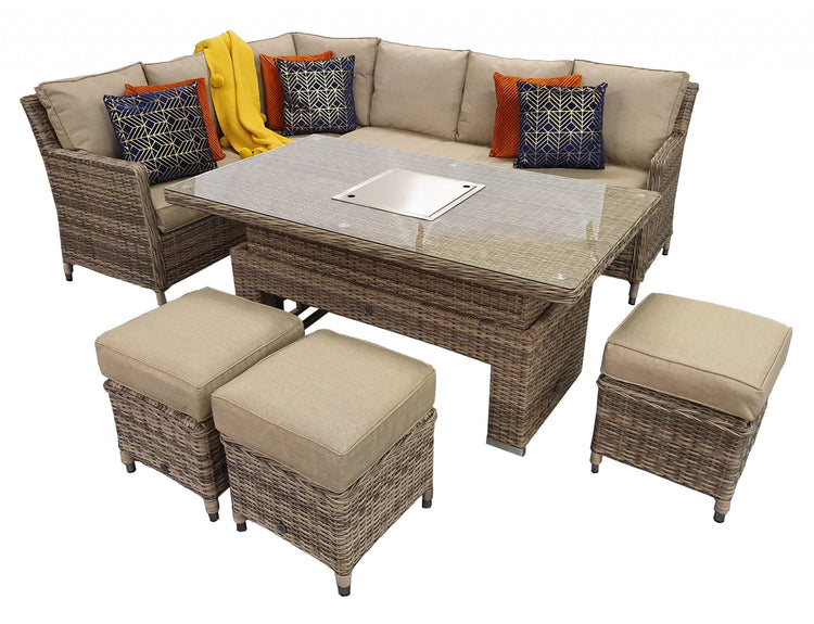 Edwina Grey Rattan Corner Dining Set with Lift Table, Ice Bucket & 3 Stools | Signature Weave