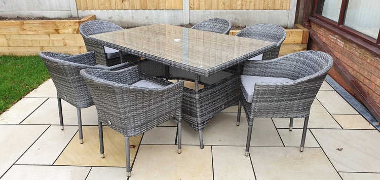 Emily 6 Seater Natural Rattan Garden Dining Set with Stacking Chairs | Signature Weave