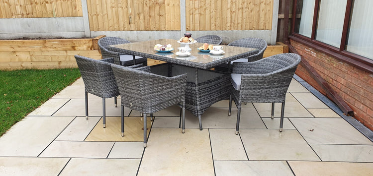 Emily 6 Seater Natural Rattan Garden Dining Set with Stacking Chairs | Signature Weave
