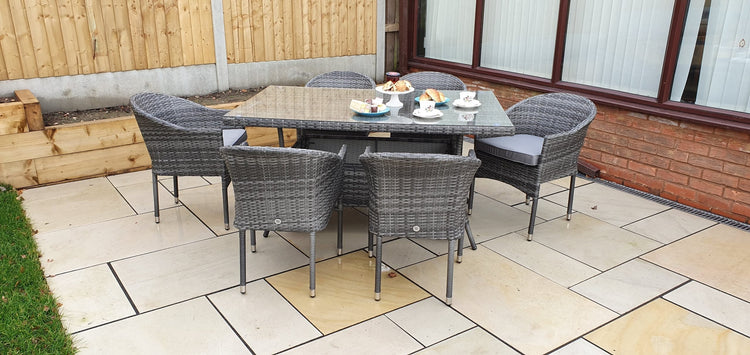 Emily 6 Seater Natural Rattan Garden Dining Set with Stacking Chairs | Signature Weave